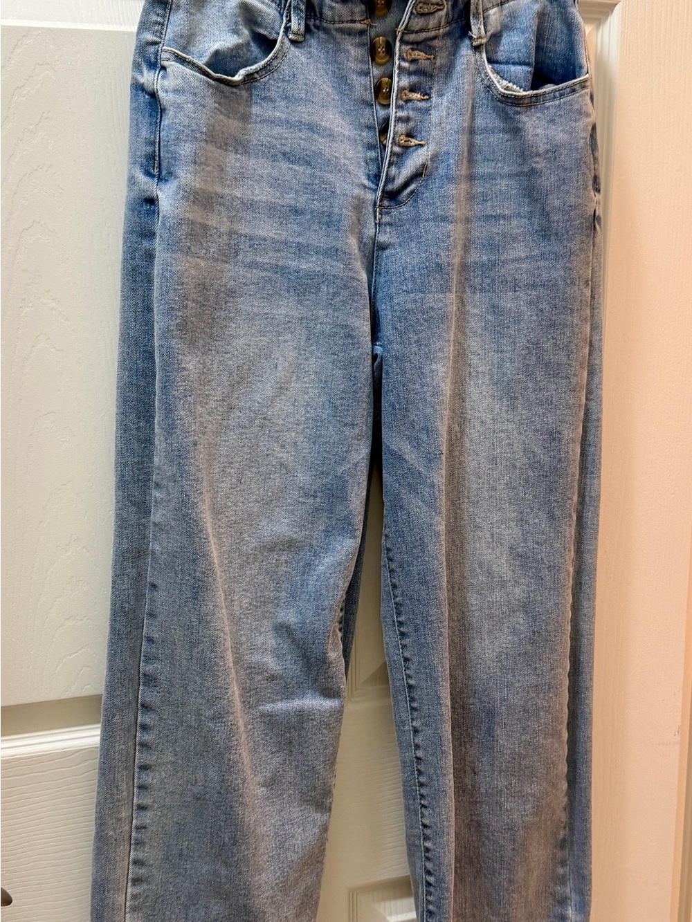 Oat New York High-Rise Straight Leg Jeans in Light Blue Button Fly